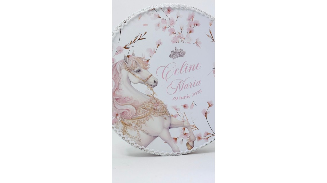 Trusou botez carusel cu cai roz pal si flori pastelate Pink Carousel 9